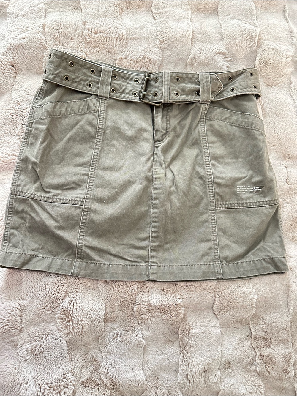 DKNY JEANS Utility Cotton Mini Skirt with Belt - Olive Green